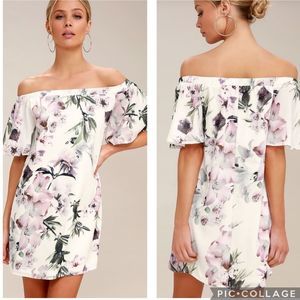 Lulu’s Dream Of You Off The Shoulder Shift Dress Ivory Floral M